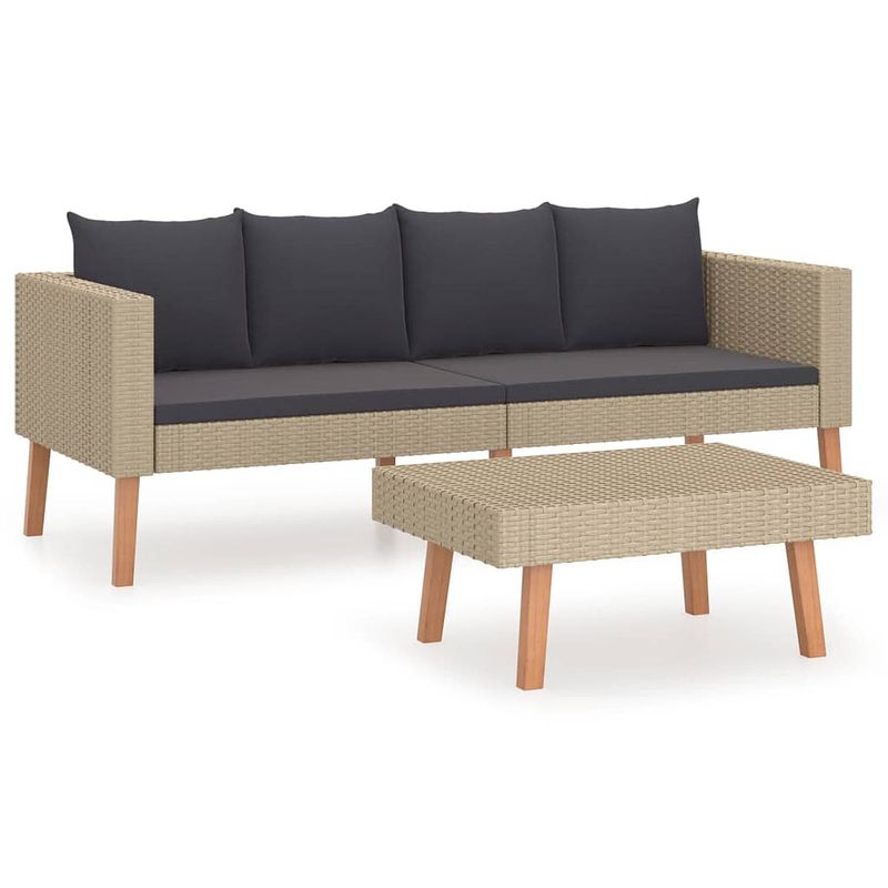 Foto van Vidaxl 2-delige loungeset met kussens poly rattan beige