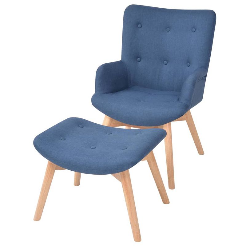 Foto van Vidaxl fauteuil met voetenbankje stof blauw