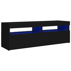 Foto van The living store tv-meubel hifi-kast - 120x35x40 cm - met led-verlichting - zwart - bewerkt hout