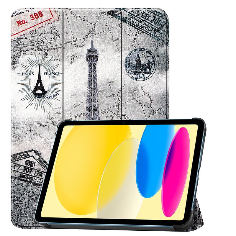 Foto van Basey ipad 10 2022 hoes case hoesje hard cover - ipad 10 hoesje bookcase - eiffeltoren