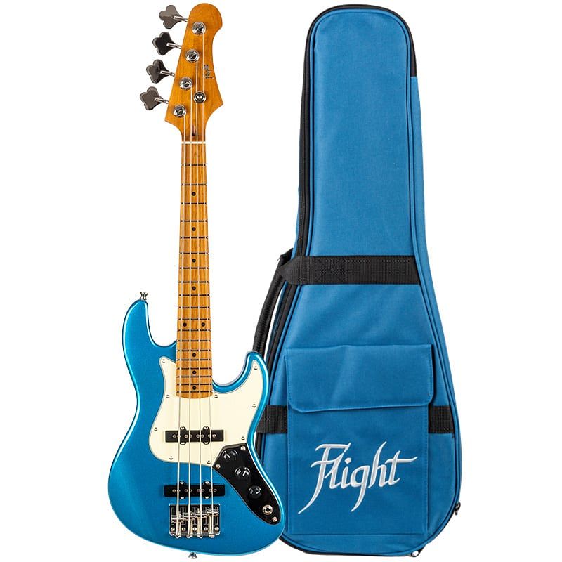 Foto van Flight rock series mini jb bass lake placid blue compacte elektrische basgitaar met gigbag