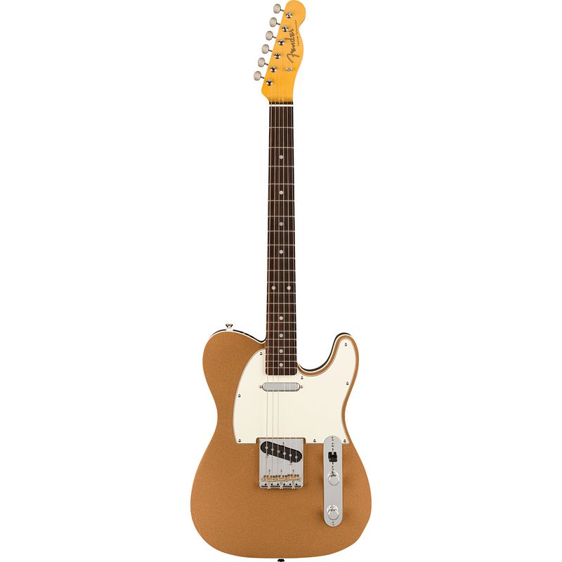 Foto van Fender japan jv modified 's60s custom telecaster rw firemist gold elektrische gitaar met deluxe gigbag