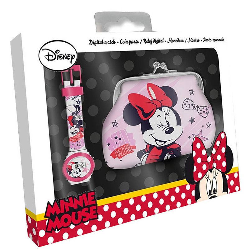 Foto van Disney horloge en portemonnee minnie mouse 22 cm roze 2-delig