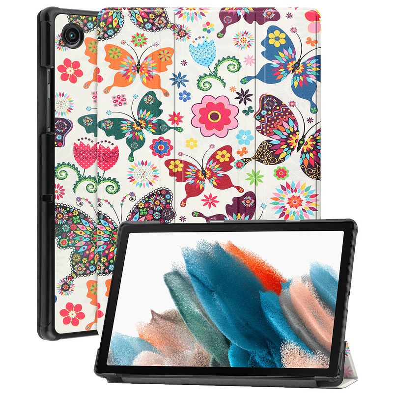 Foto van Basey samsung galaxy tab a8 hoesje kunstleer hoes case cover - vlinders