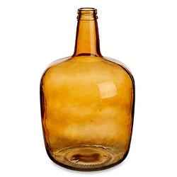 Foto van Bloemenvaas - flessen model - glas - amber goud transparant - 22 x 39 cm - vazen