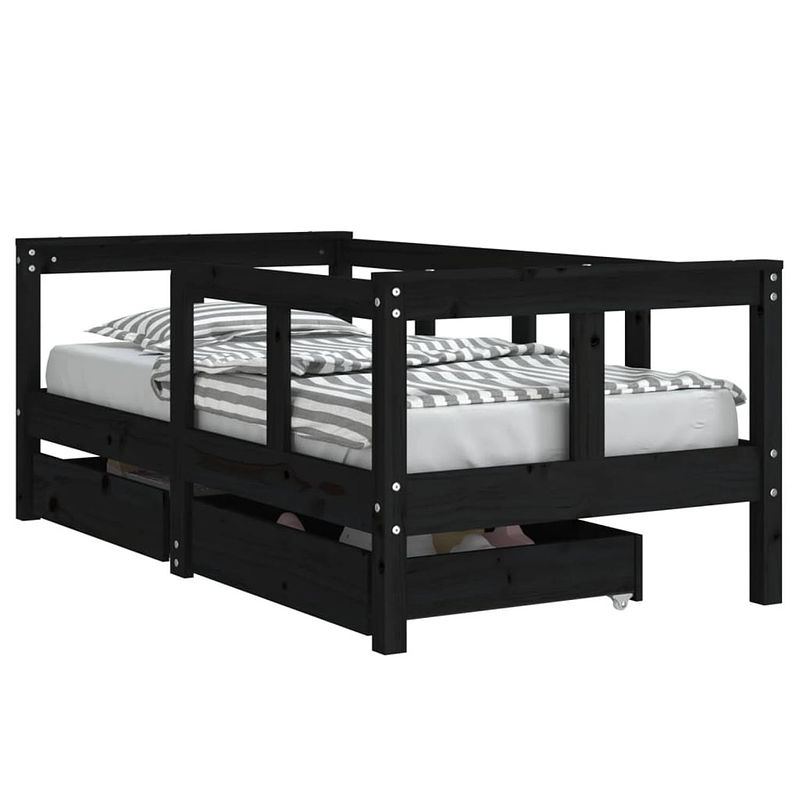 Foto van Vidaxl kinderbedframe met lades 70x140 cm massief grenenhout zwart