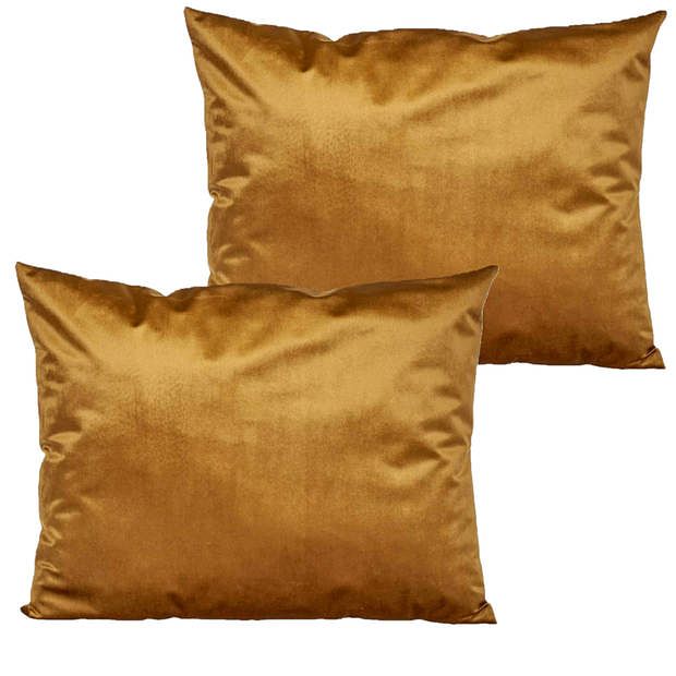 Foto van 2x stuks bank/sier kussens voor binnen in de kleur velvet goud 60 x 45 cm - sierkussens