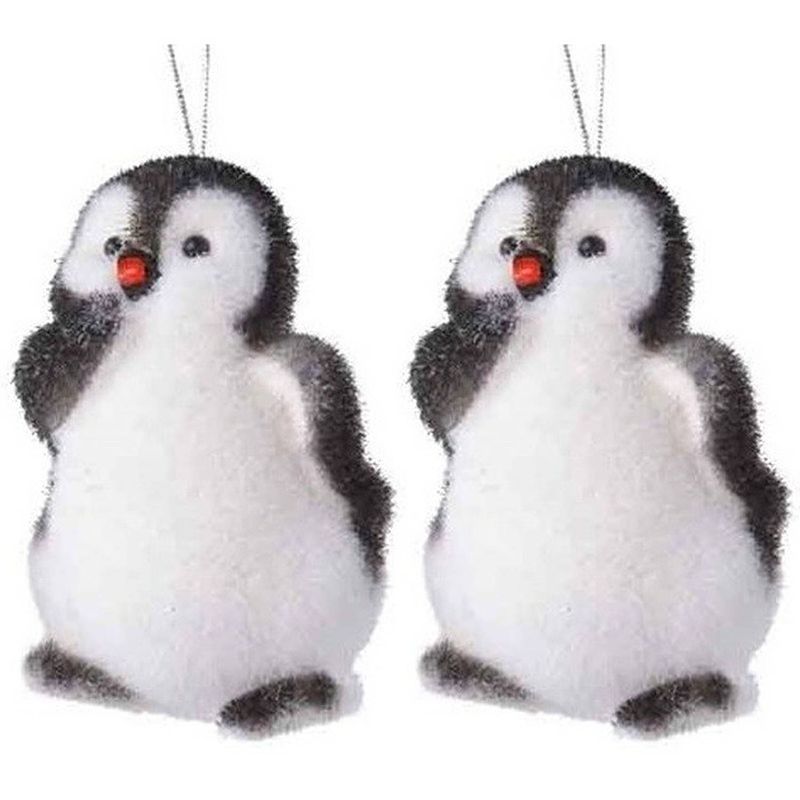 Foto van 2x kersthangers figuurtjes pinguins 9 cm - pinguin/vogel thema kerstboomhangers