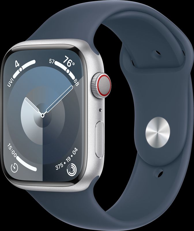 Foto van Apple watch series 9 4g 45mm zilver aluminium sportband blauw m/l