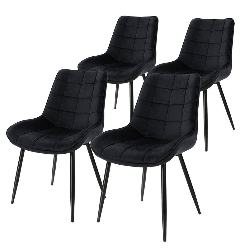 Foto van Ml-design set van 4 eetkamerstoelen met rugleuning, zwart, keukenstoel met fluwelen bekleding, gestoffeerde stoel