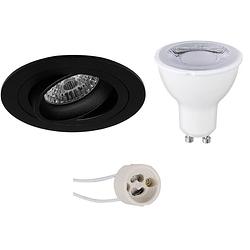 Foto van Led spot set - pragmi alpin pro - gu10 fitting - dimbaar - inbouw rond - mat zwart - 6w - helder/koud wit 6400k -