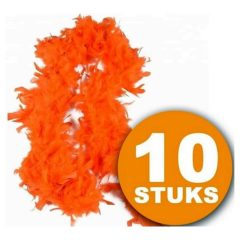 Foto van Oranje feestkleding 10 stuks oranje boa 180 cm feestkleding ek/wk voetbal oranje versiering versierpakket