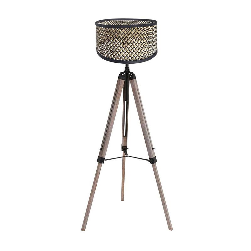 Foto van Mexlite triek vloerlamp - ø 75 cm - e27 (grote fitting) - hout en naturel en zwart