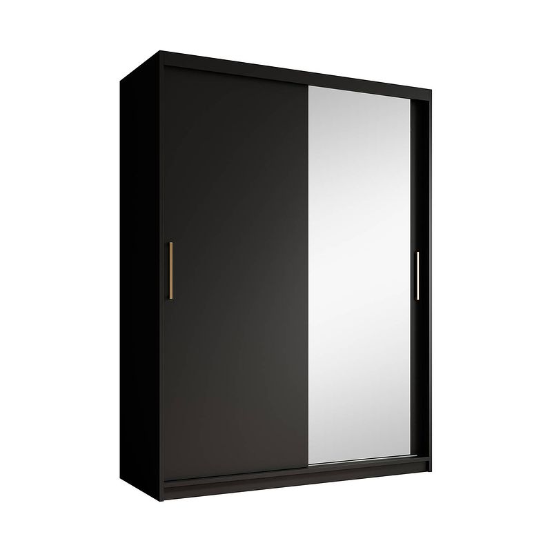 Foto van Meubella - kledingkast mandalin - zwart - 150 cm - met spiegel