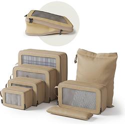 Foto van Onyx® compressie packing cubes - 7 stuks - bagage organizers met compressie rits - voor koffers en tassen - beige