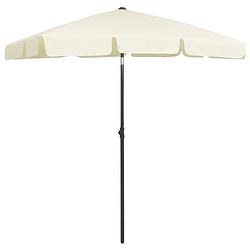 Foto van The living store strandparasol - uv-beschermend polyester - stevige baleinen - montage vereist - zandgeel - 232 cm hoog