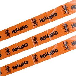 Foto van 3x oranje holland afzetlint met leeuw - ek / wk / koningsdag markeerlint versiering - markeerlinten