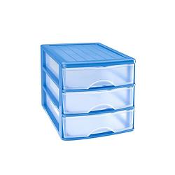 Foto van Ladeblok/bureau organizer met 3 lades blauw/transparant l 35,5 x b 27 x h 26 cm - ladeblok