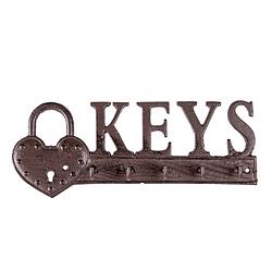 Foto van Clayre & eef sleutelrekje 26x3x10 cm bruin ijzer keys wandhaak bruin wandhaak