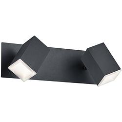 Foto van Led wandspot - trion laginos - 12w - warm wit 3000k - 2-lichts - dimbaar - rechthoek - mat zwart - aluminium