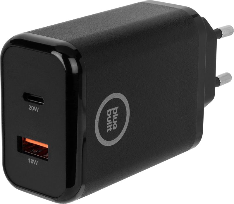 Foto van Bluebuilt power delivery en quick charge oplader met 2 usb poorten 20w zwart