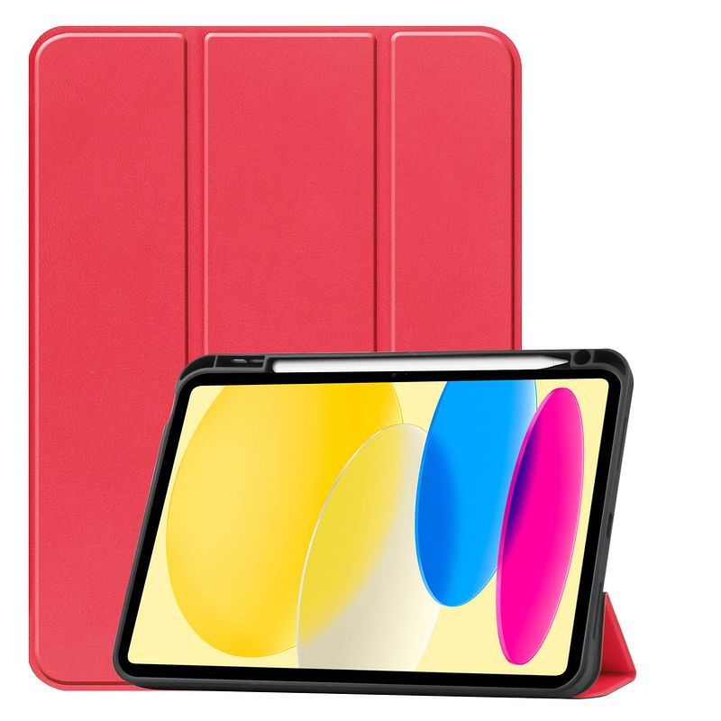 Foto van Basey ipad 10 hoes case hoesje hard cover - ipad 10 2022 hoesje bookcase uitsparing apple pencil - rood