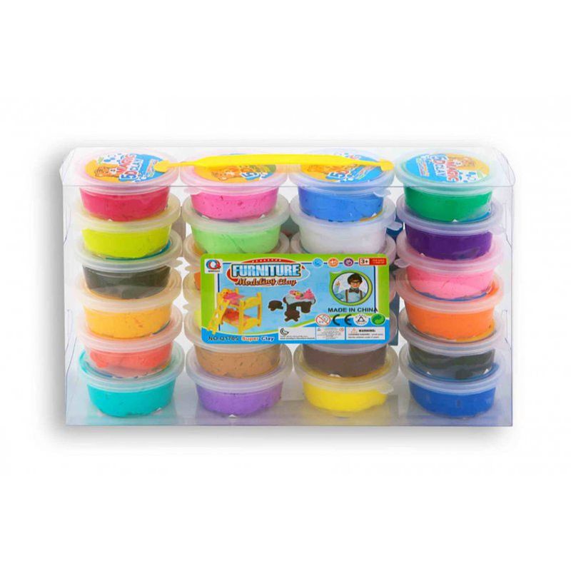 Foto van 24x gekleurde klei potjes 20 gram creatief speelgoed voor kinderen - klei