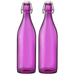 Foto van Set van 2x stuks roze weckflessen/waterflessen met beugeldop - decoratieve flessen
