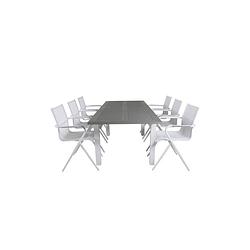 Foto van Albany tuinmeubelset tafel 90x152/210cm en 6 stoel alina wit, grijs, crèmekleur.