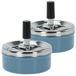 Foto van Set van 2x stuks druk en draai tafel asbak metaal blauw/chrome 9 x 5 cm - asbakken