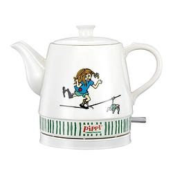 Foto van Pippi 20130001 - pippi langkous keramische waterkoker - 0,8 liter - pippi circus design pippi wit