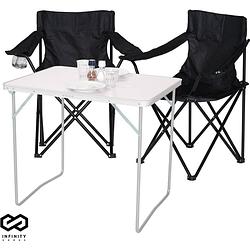 Foto van Infinity goods campingset - 2 vouwstoelen met campingtafel - zwart & inklapbare tuintafel - tuin- en kampeermeubilair