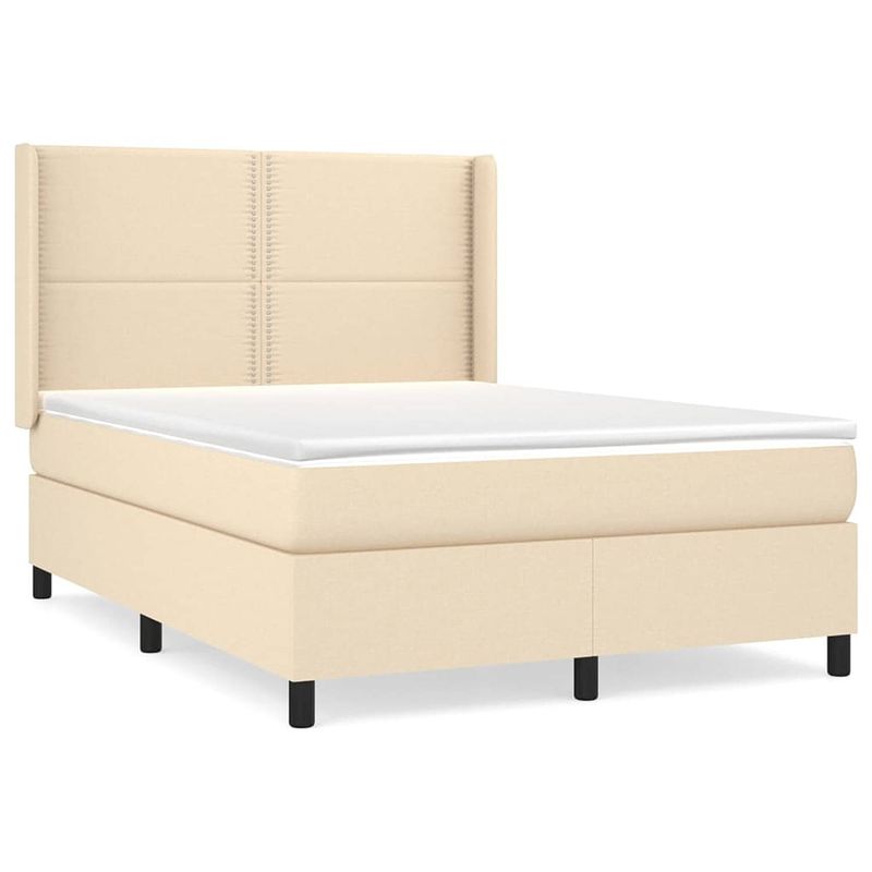 Foto van The living store boxspringbed - crème - 203 x 147 x 118/128 cm - pocketvering matras - middelharde ondersteuning -