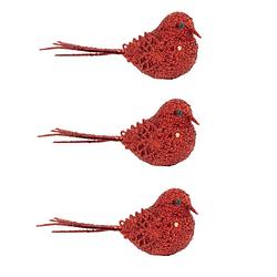Foto van 6x stuks decoratie vogels op clip glitter rood 12 cm - kersthangers