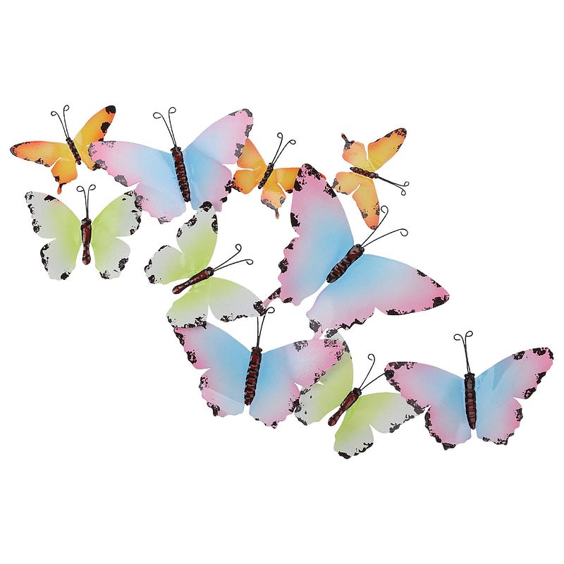 Foto van Pro garden tuin wanddecoratie vlinders - metaal - groen - 66 x 38 cm - tuinbeelden