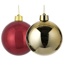 Foto van Grote kunststof kerstballen 20 cm - set van 2x st. goud en donkerrood - kerstbal