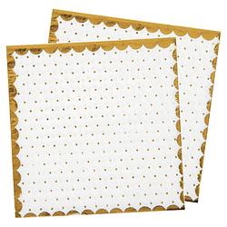 Foto van Santex feest servetten - stippen - 40x stuks - 25 x 25 cm - papier - wit/goud - feestservetten