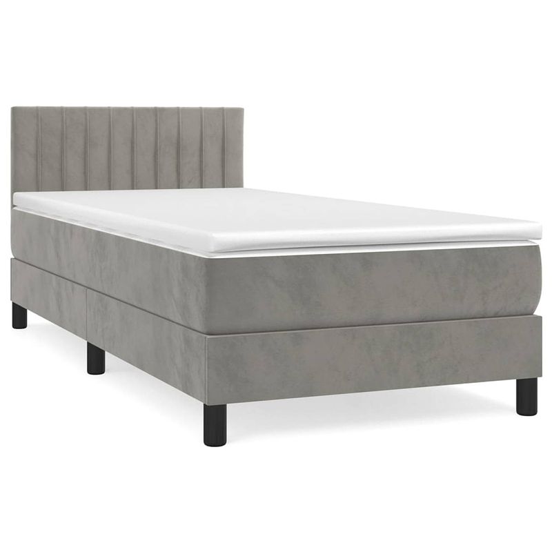 Foto van The living store boxspringbed - lichtgrijs - 203x100x78/88 cm - fluweel - pocketvering