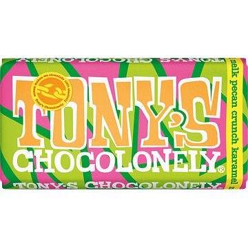 Foto van Tony'ss chocolonely melkchocolade reep 32% crunch pecan karamel 180g bij jumbo