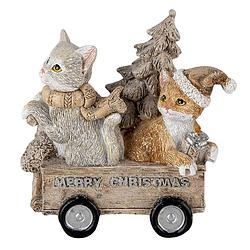 Foto van Clayre & eef kerstdecoratie beeld katten 11*6*11 cm grijs bruin kunststof decoratief figuur decoratieve accessoires