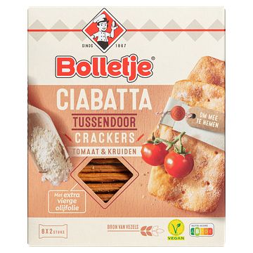 Foto van Bolletje ciabatta tussendoor crackers tomaat & kruiden 8 x 2 stuks 190g bij jumbo