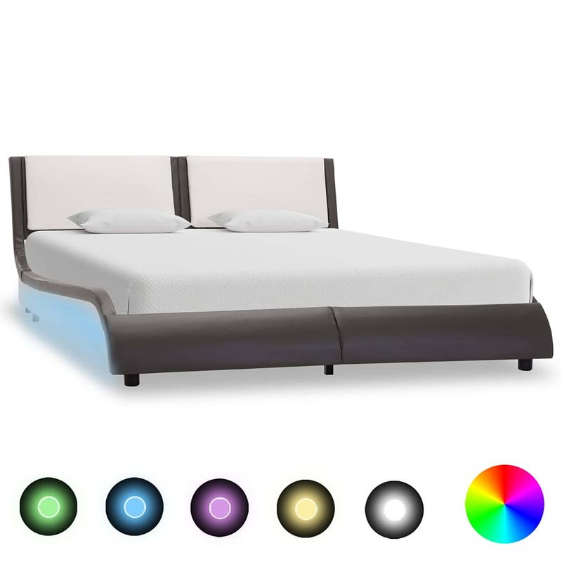 Foto van Vidaxl bedframe met led kunstleer grijs en wit 120x200 cm