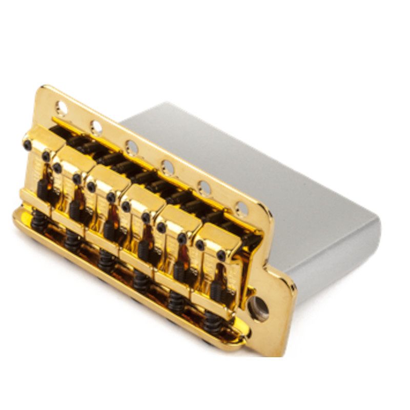 Foto van Fender vintage-style strat bridge assembly gold brug voor diverse fender gitaren