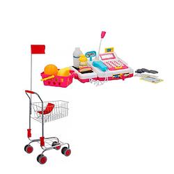 Foto van Complete supermarkt speelset kassa met winkelwagen en boodschappen - speelgoedkassa