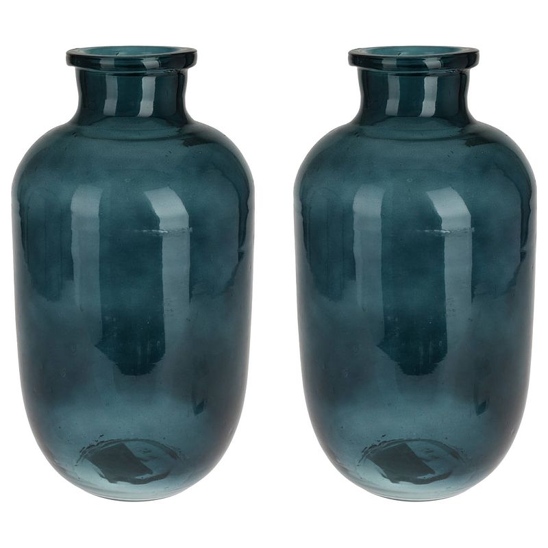 Foto van H&s collection bloemenvaas san remo - 2x - glas - blauw transparant - d18 x h35 cm - vazen