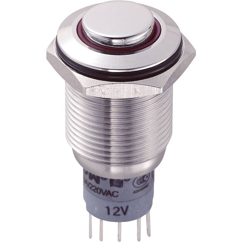 Foto van Tru components 701945 las2gqh-11e/r/12v/s/p vandalismebestendige druktoets 250 v/ac 3 a 1x aan/(aan) moment rood 1 stuk(s)