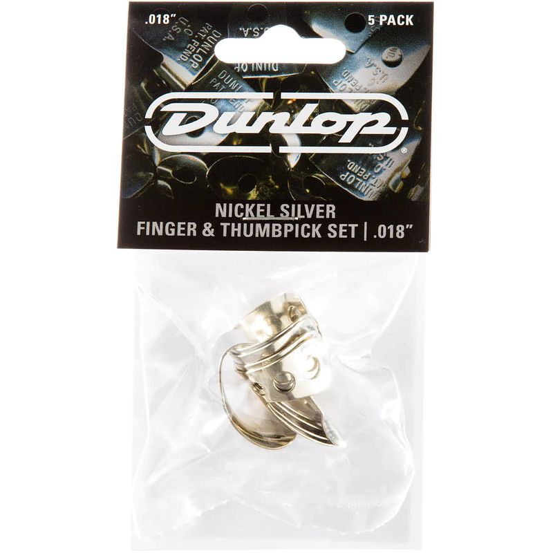 Foto van Dunlop 33p018 nickel silver finger & thumbpicks set vinger- en duimplectrums, 0.018-0.025 inch