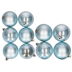 Foto van 10x stuks kunststof kerstballen lichtblauw 8 en 10 cm - kerstbal