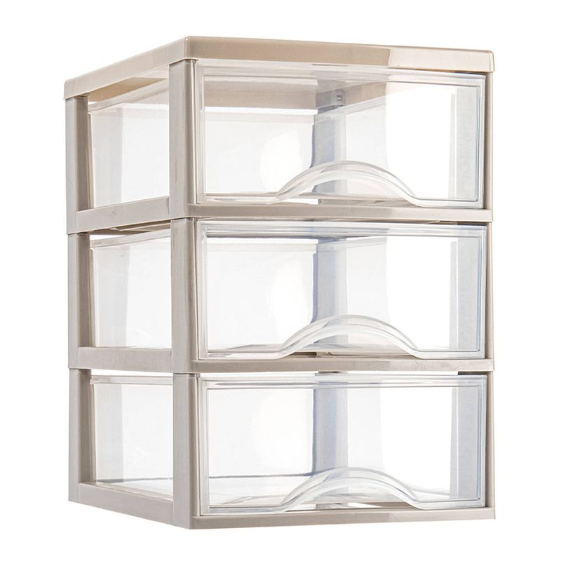 Foto van Plasticforte ladeblokje/bureau organizer 3x lades - transparant/beige - l18 x b25 x h25 cm - ladeblok