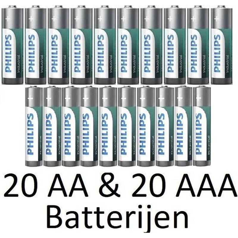 Foto van 20 aa & 20 aaa (verpakt per 10) philips industrial alkaline batterijen